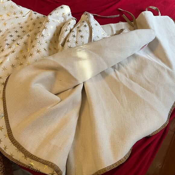 Wondershop gold star print Christmas holiday tree skirt cotton jute 42" diameter - Picture 3 of 8